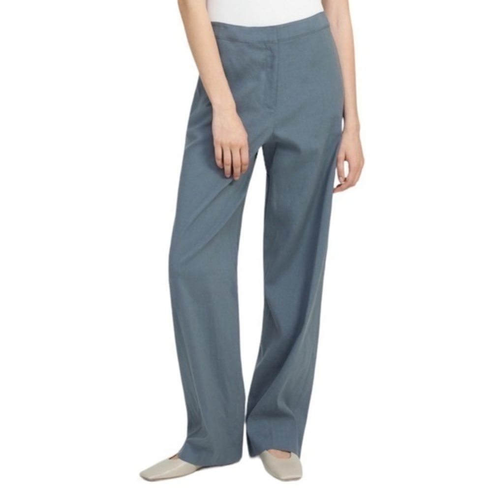 Theory Clean Trousers Soft Crunch Linen‎ Steel Gray Career Pants Size 0